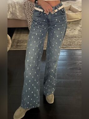 Mango Blue Polka Dot Wide-Leg Jeans